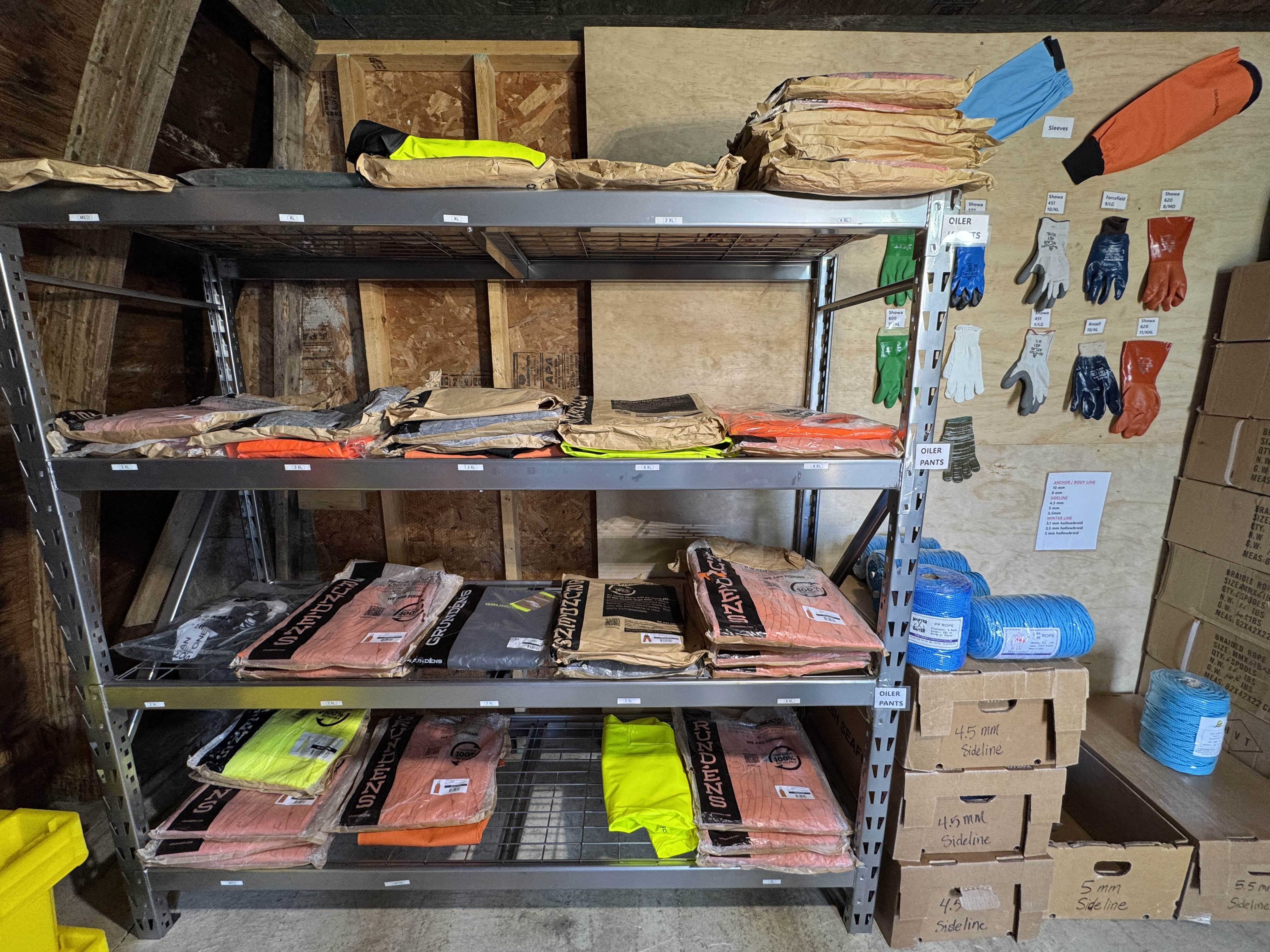 Grundéns apparel, gloves, sleeves, and workwear on display